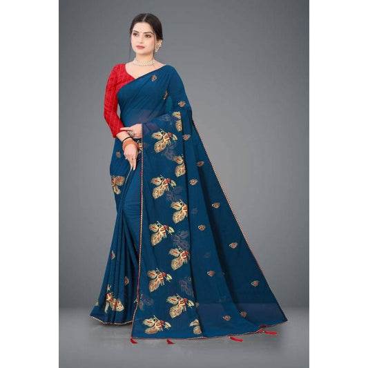 Embroidered Bollywood Art Silk Saree  (Blue)