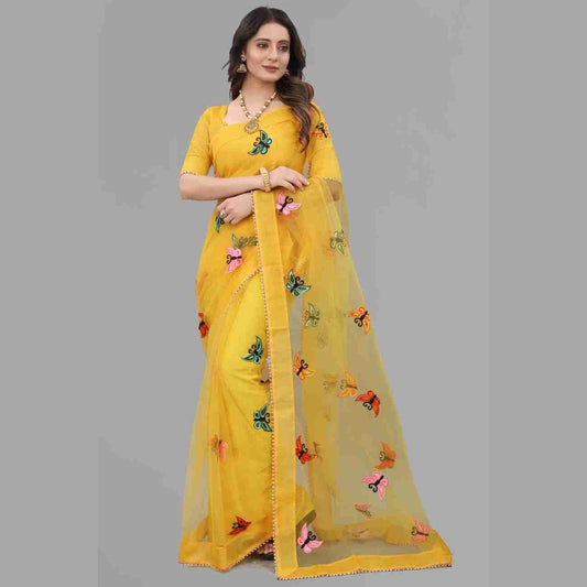 Butterfly Net Saree With Blouse Piece