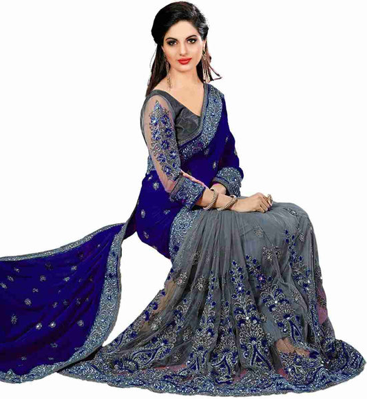 Embroidered Bollywood Net and Silk Saree
