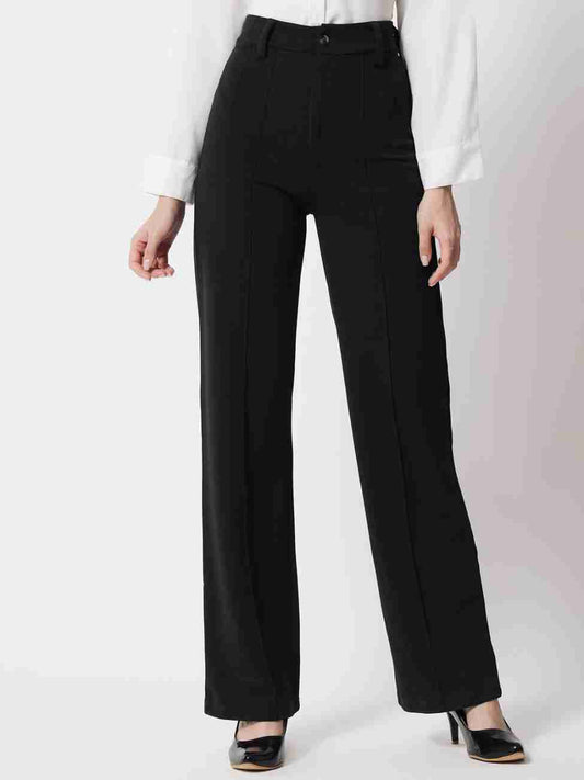 KOTTY Women Regular Fit Black Viscose Rayon Trousers